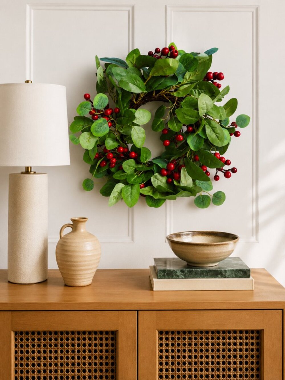 22" Eucalyptus Berry Wreath Farmhouse Front Door Decor NWOT